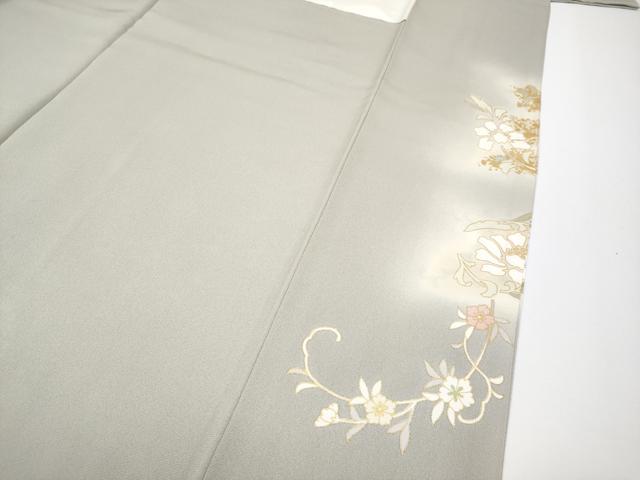 平和屋本店●極上 訪問着 駒刺繍 更紗花唐草文 暈し染め 金彩 茶鼠色地 逸品 CYAA4897s6
