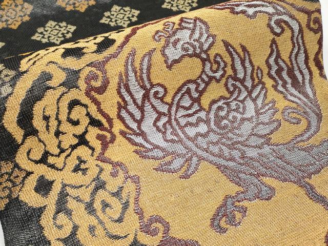 平和屋着物●極上 創業280年 誉田屋源兵衛 六通柄袋帯 楼蘭織 鳳凰花唐草文 黒地 金銀糸 逸品 CYAA4916s6