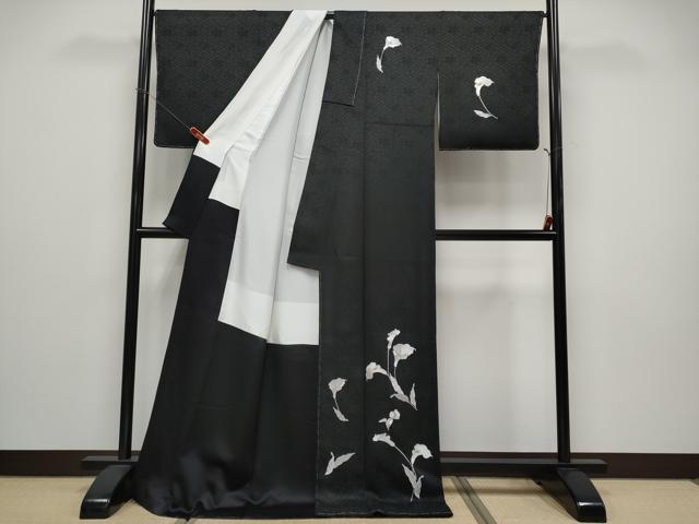 平和屋着物●極上 訪問着 総刺繍 カラー 黒地 逸品 未使用 CYAA4937s6