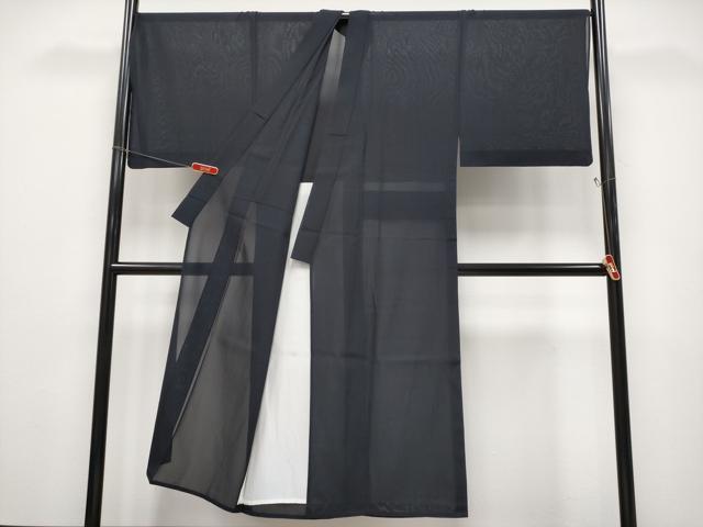 平和屋本店*極上 夏物 男性 東郷織物謹製 本場大島紬 夏大島 キングサイズ みじん格子 濃紺地 証紙付き 逸品 CYAA4941s6
