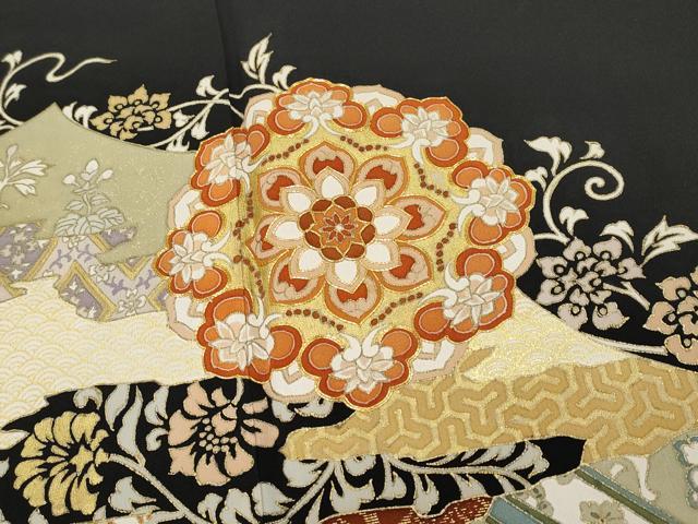 平和屋本店●極上 創業460年・千總 黒留袖 駒刺繍 正倉院更紗唐草文 金彩 高島屋扱い 逸品 CYAA4946s6
