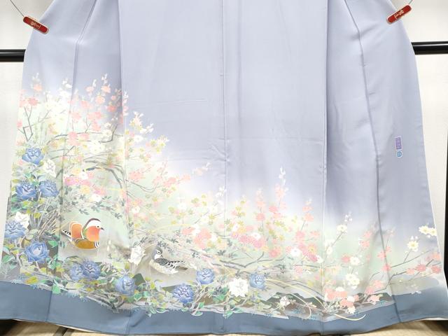 平和屋本店●極上 本加賀友禅作家 百貫華峰 色留袖 鴛鴦枝花文 暈し染め 藤紫色地 逸品 未使用 CYAA4947s6
