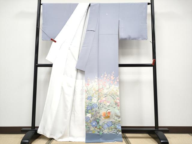 平和屋本店●極上 本加賀友禅作家 百貫華峰 色留袖 鴛鴦枝花文 暈し染め 藤紫色地 逸品 未使用 CYAA4947s6