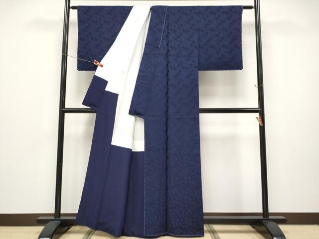 平和屋着物●極上 藍造り国選定無形文化財 藍師・佐藤昭人 色無地 色紙地紋 濃紺地 逸品 未使用 CYAA4956s6