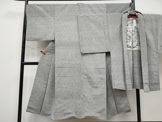平和屋着物●極上 男性 髭紬 アンサンブル キングサイズ 色無地 煤色地 逸品 CYAA4960s6