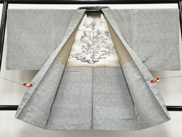 平和屋着物●極上 男性 髭紬 アンサンブル キングサイズ 色無地 煤色地 逸品 CYAA4960s6