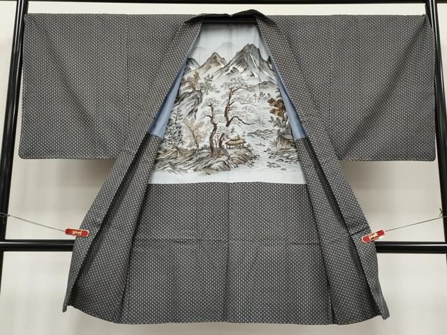 平和屋着物∞極上 男性 長羽織 お召 黒地 逸品 未使用 CYAA4964s6