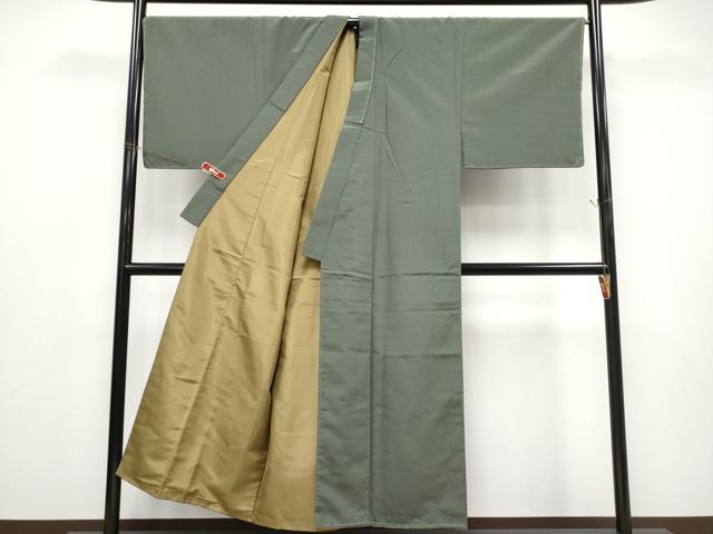 平和屋本店●極上 男性 紬・羽織・長襦袢セット 網代織 着物:藍海松茶色 羽織:黒地 反端付き 逸品 未使用 CYAA4998s6