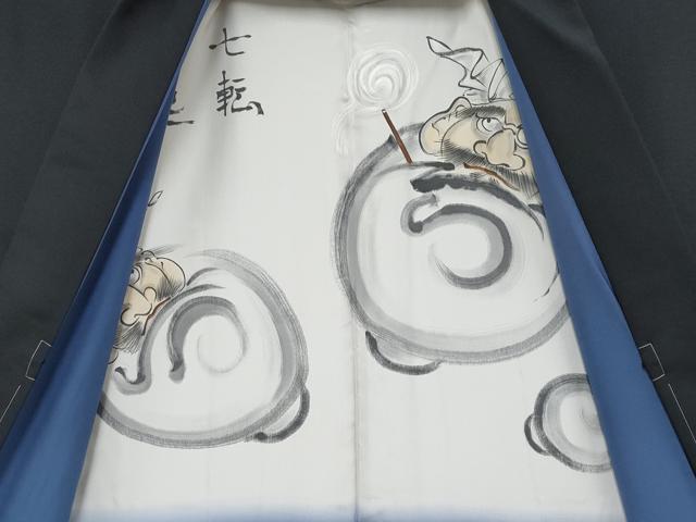 平和屋本店●極上 男性 紬・羽織・長襦袢セット 網代織 着物:藍海松茶色 羽織:黒地 反端付き 逸品 未使用 CYAA4998s6
