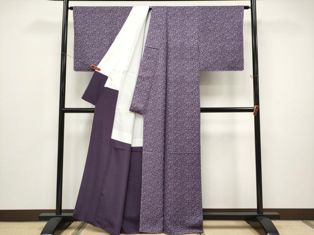 平和屋着物●極上 小紋 更紗唐草文 深紫色地 逸品 未使用 CYAA5001s6