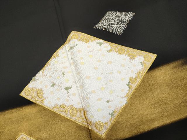 平和屋本店●極上 皇室・伊勢神宮御用 山口美術織物 山口弘躬 伊可田屋 田畑浩平 黒留袖 唐織 菱取水春菊文 反端付 逸品 未使用 CYAA5037s6