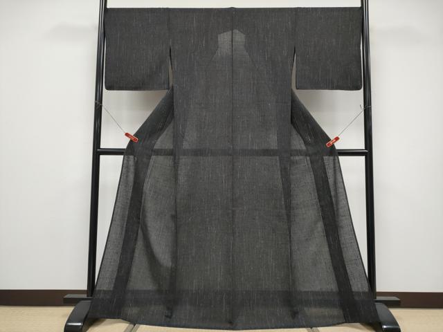 平和屋本店*極上 夏物 本場夏結城 奥順謹製 織り:青木静子 縞 黒地 証紙付き 逸品 CYAA5039s6