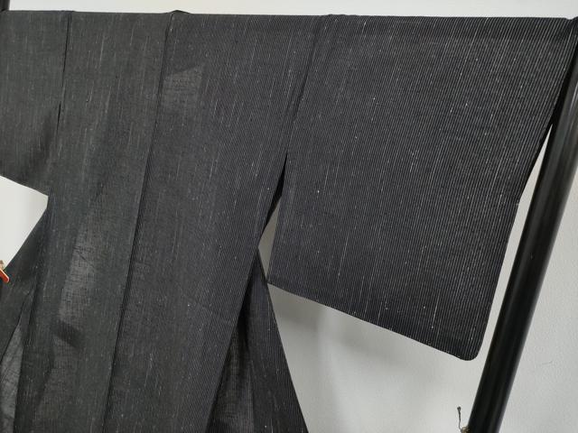 平和屋本店*極上 夏物 本場夏結城 奥順謹製 織り:青木静子 縞 黒地 証紙付き 逸品 CYAA5039s6