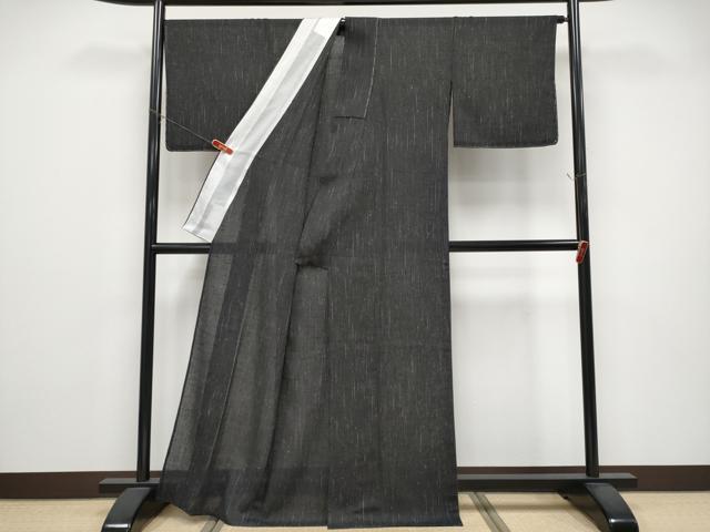 平和屋本店*極上 夏物 本場夏結城 奥順謹製 織り:青木静子 縞 黒地 証紙付き 逸品 CYAA5039s6