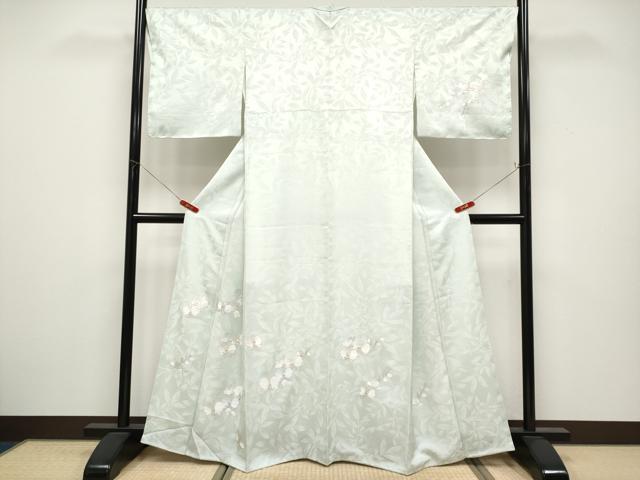 平和屋本店●極上 訪問着 総刺繍 胡蝶蘭 金糸 白緑色地 逸品 未使用 CYAA5052s6