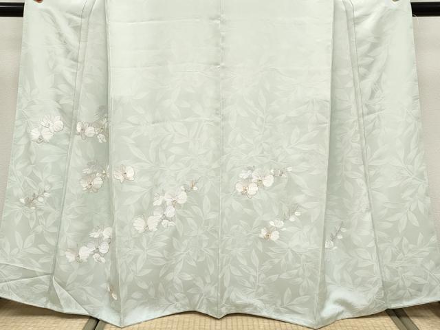 平和屋本店●極上 訪問着 総刺繍 胡蝶蘭 金糸 白緑色地 逸品 未使用 CYAA5052s6