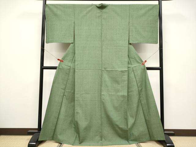 平和屋着物▽極上 結城紬 奥順 はたおり娘 単衣 色無地 麹塵色地 証紙付き 逸品 CYAA5063s6