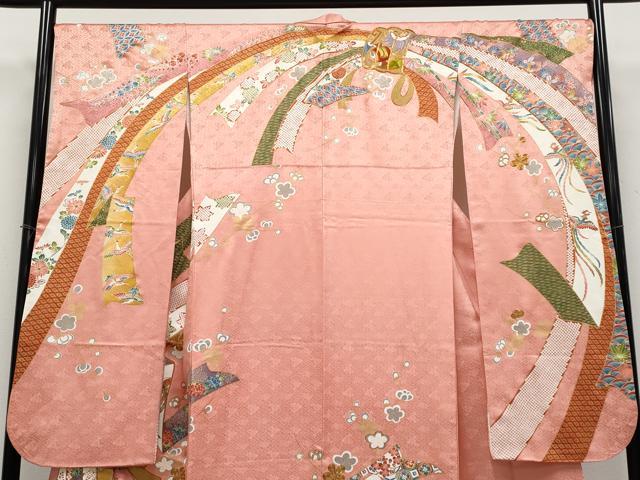 平和屋本店●極上 創業460年・千總 振袖 駒刺繍 束ね熨斗花鳥文 金彩 真赭色地 逸品 CYAA5077s6