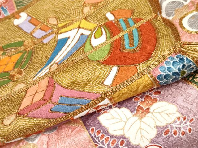 平和屋本店●極上 創業460年・千總 振袖 駒刺繍 束ね熨斗花鳥文 金彩 真赭色地 逸品 CYAA5077s6