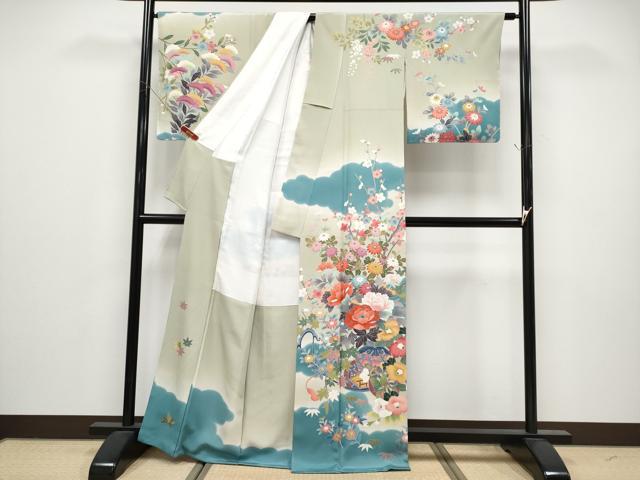 平和屋本店●極上 京加賀友禅 松本健一 訪問着 花車文 暈し染め 若芽色地 逸品 CYAA5080s6