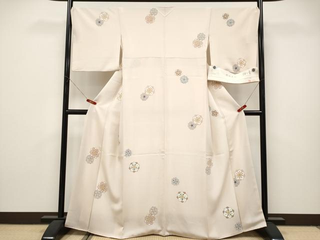平和屋本店●極上 小紋 舞花文 伊と幸 灰梅色 反端付き 逸品 CYAA5095s6