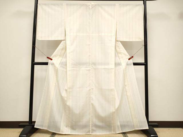 平和屋本店*極上 夏物 本場大島紬 夏大島 白大島 9マルキ 間道 練色地 証紙・反端付き 逸品 未使用 CYAA5109s6