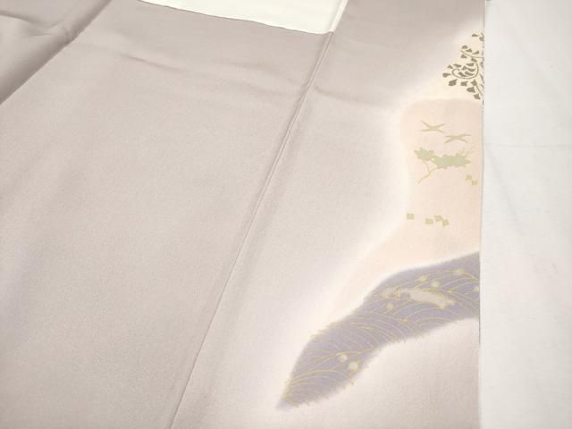 平和屋本店●極上 創業460年・千總 訪問着 刺繍 道長更紗舞花文 暈し染め 金彩 鴇鼠色地 三越扱い 逸品 CYAA5113s6