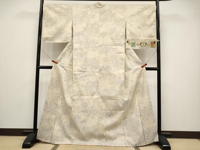 平和屋本店●極上 本場結城紬 重要無形文化財 100亀甲 御所車草花文 薄香色地 高島屋扱い 証紙付き 逸品 未使用 CYAA5114s6
