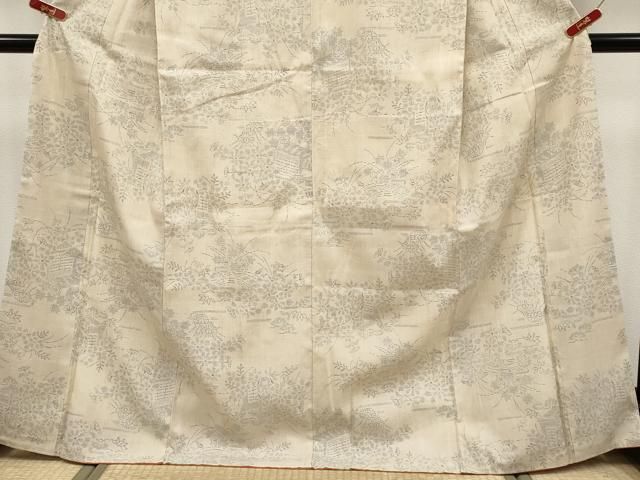 平和屋本店●極上 本場結城紬 重要無形文化財 100亀甲 御所車草花文 薄香色地 高島屋扱い 証紙付き 逸品 未使用 CYAA5114s6