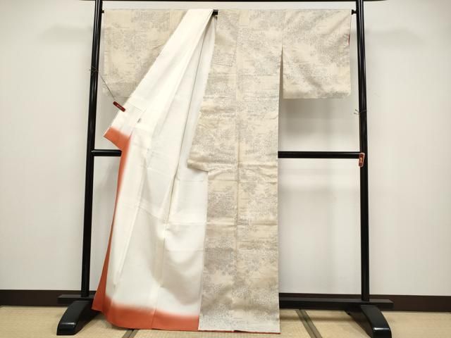 平和屋本店●極上 本場結城紬 重要無形文化財 100亀甲 御所車草花文 薄香色地 高島屋扱い 証紙付き 逸品 未使用 CYAA5114s6