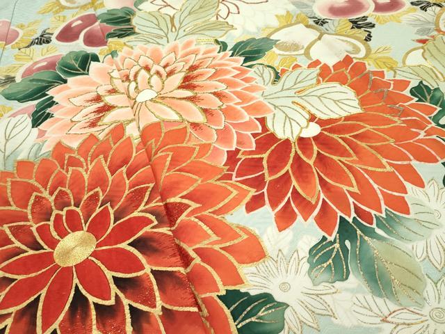 平和屋本店■極上 アンティーク 振袖 駒刺繍 草花文 金彩 逸品 CZAA1132s5