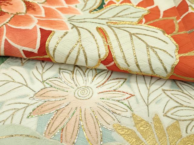 平和屋本店■極上 アンティーク 振袖 駒刺繍 草花文 金彩 逸品 CZAA1132s5
