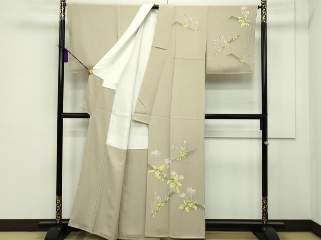 平和屋本店●極上 本加賀友禅作家 由水煌人 訪問着 草花文 枯色地 逸品 未使用 CZAA1255s5
