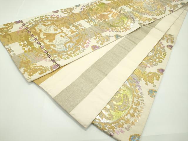 平和屋本店●最高級 龍村平蔵製 六通柄 本袋帯 円文白虎錦 金銀糸 逸品 CZAA1291s5