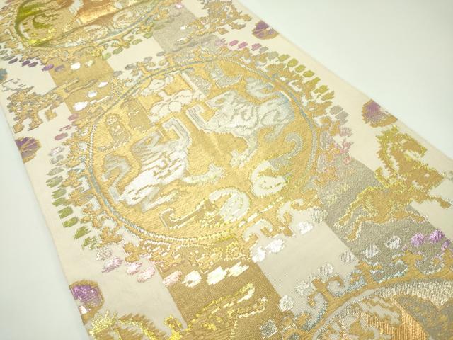 平和屋本店●最高級 龍村平蔵製 六通柄 本袋帯 円文白虎錦 金銀糸 逸品 CZAA1291s5