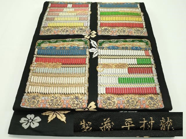 平和屋本店●最高級 龍村平蔵製 六通柄 本袋帯 威毛錦 唐織 黒地 金銀糸 逸品 CZAA1293s5