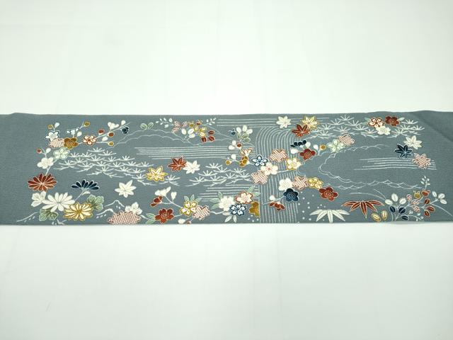 平和屋本店●極上 九寸名古屋帯 駒刺繍 松竹梅 鬼しぼ縮緬 逸品 CZAA1300s5