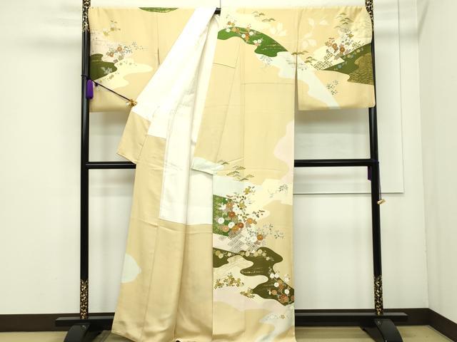 平和屋本店■極上 創業460年・千總 訪問着 駒刺繍 道長草花文 飴色地 逸品 CZAA1320s5