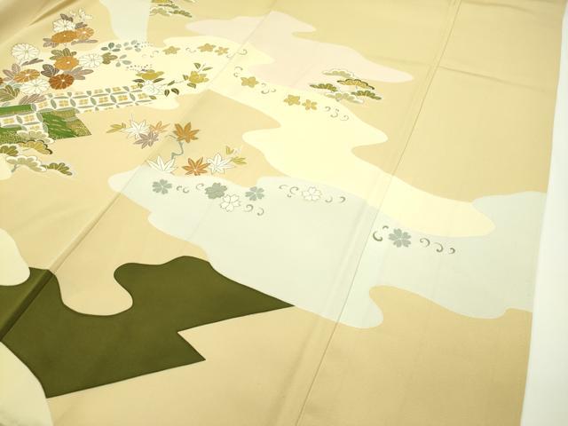 平和屋本店●極上 創業460年・千總 訪問着 駒刺繍 道長草花文 飴色地 逸品 CZAA1320s5