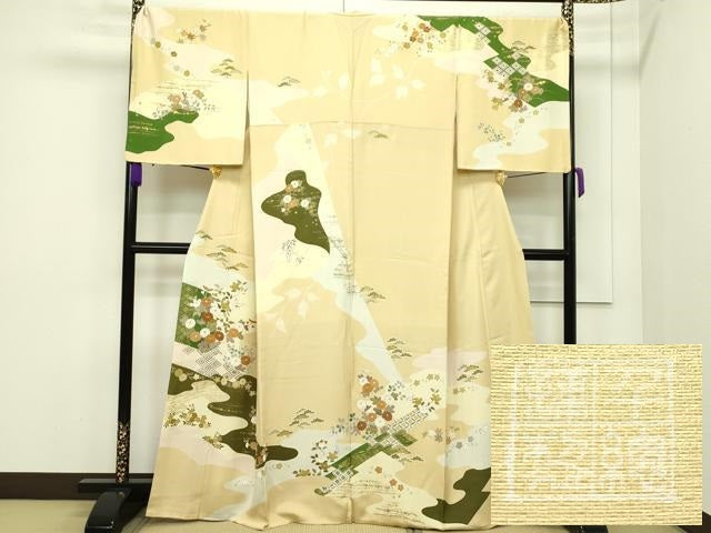 平和屋本店■極上 創業460年・千總 訪問着 駒刺繍 道長草花文 飴色地 逸品 CZAA1320s5