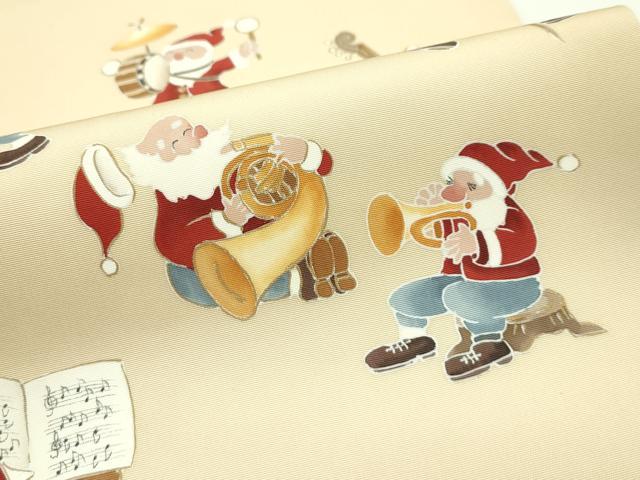 平和屋本店■極上 塩瀬 九寸名古屋帯 サンタクロース 金彩 伊と幸 五泉 淡香色地 鈴乃屋扱い 反端付き 逸品 CZAA1326s5