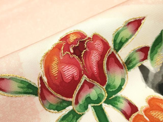 平和屋本店■超希少 染彩芸術の巨匠 皆川月華 ろうけつ染 九寸名古屋帯 刺繍 牡丹 金糸 逸品 CZAA1332s5