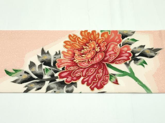 平和屋本店■超希少 染彩芸術の巨匠 皆川月華 ろうけつ染 九寸名古屋帯 刺繍 牡丹 金糸 逸品 CZAA1332s5
