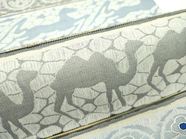 平和屋本店■極上 スリーシーズン 全通柄袋帯 天然石 ぜんまい紬 動物横段文 金銀彩 逸品 未使用 CZAA1357s5