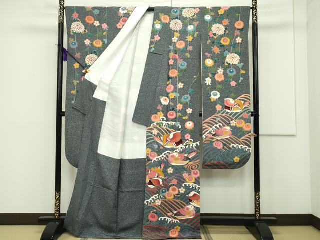 平和屋本店■極上 京加賀友禅 松本健一 振袖 鴛鴦 たたき染め 逸品 CZAA1448s5