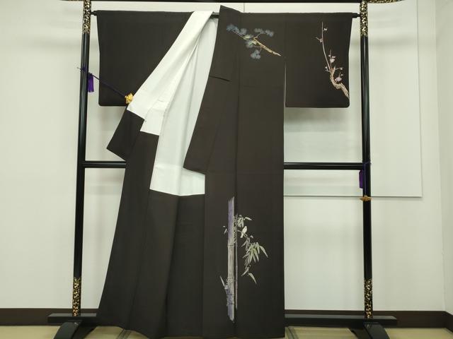 平和屋本店●極上 創業460年・千總 訪問着 刺繍 松竹梅 金彩 赤墨色地 高島屋扱い 逸品 CZAA1450s5