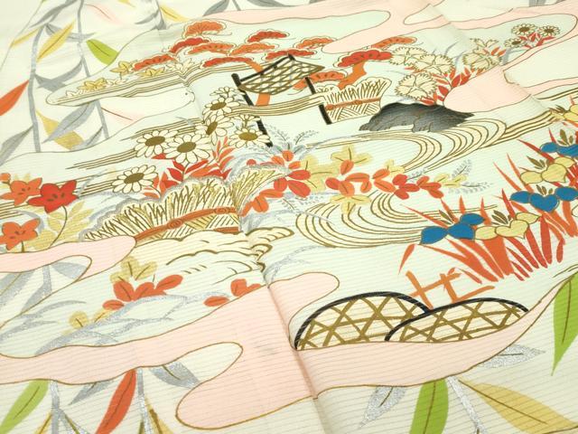 平和屋本店*希少 夏物 アンティーク 振袖 刺繍 絽 御所解文 金銀糸 逸品 CZAA1507s5
