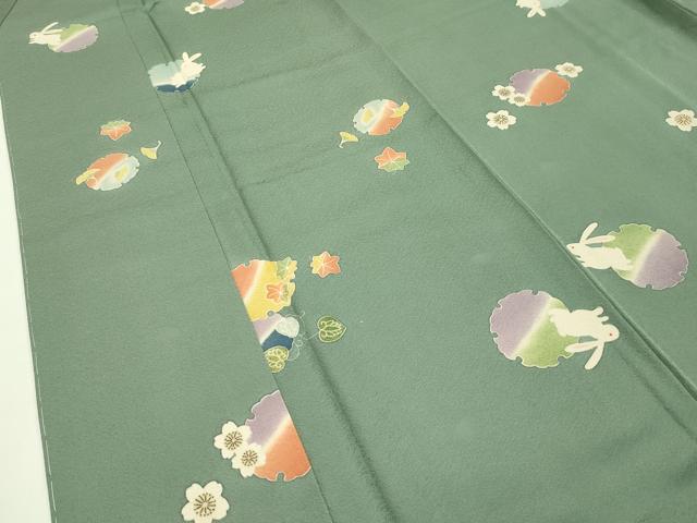 平和屋本店■極上 人形作家・ホリヒロシ 小紋 雪輪兎花文 岩井茶色地 逸品 CZAA1522s5