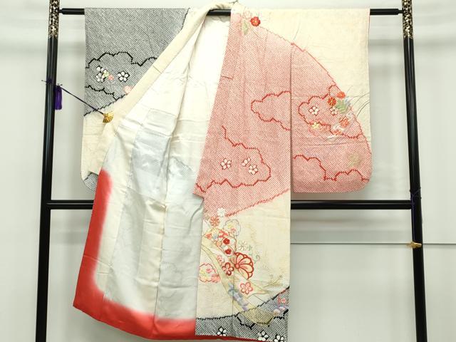 平和屋本店■極上 七五三 女の子 7歳 祝着 総絞り 総刺繍 熨斗草花文 金糸 逸品 CZAA1524s5