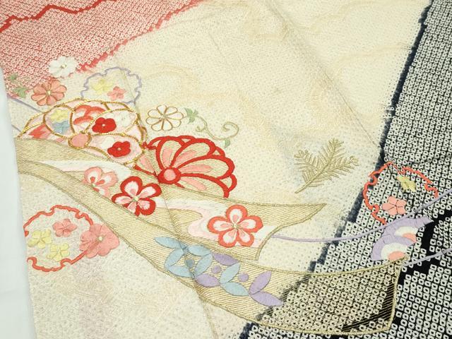 平和屋本店■極上 七五三 女の子 7歳 祝着 総絞り 総刺繍 熨斗草花文 金糸 逸品 CZAA1524s5